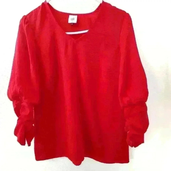 CAbi Tops - Cabi Aurora Blouse Red Lightweight V Neck Gathered Sleeve Small 5709